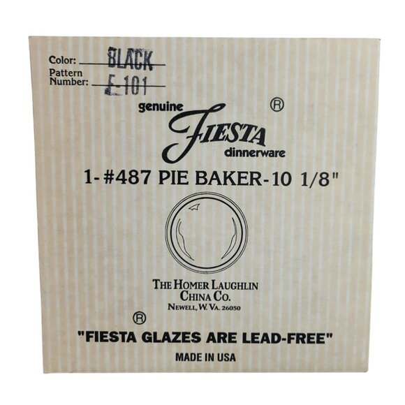 Fiesta Dinnerware Homer Laughlin Black Pie Baker #487 10 1/8" USA Original Box - Picture 2 of 10